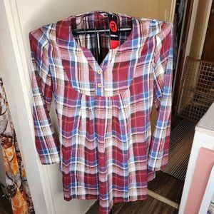 ROSEGAL Roll Up Sleeve Plaid Popover Blouse - Deep Red